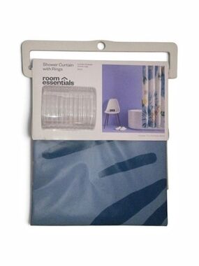 room essentials 13pc PEVA Floral Blooms Shower Curtain and Rings Set Blue Set